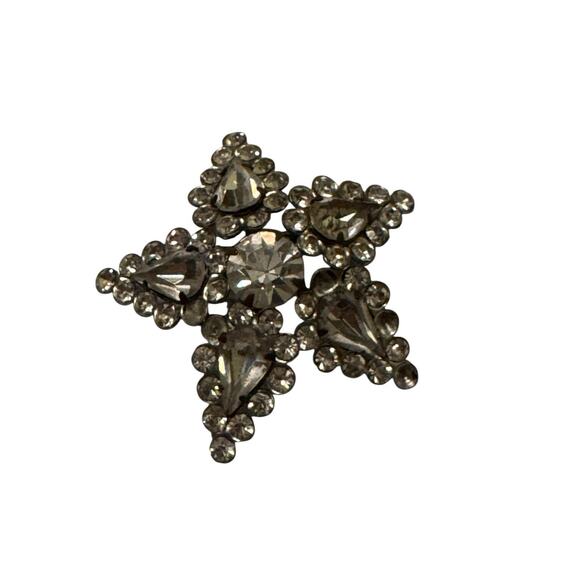Vintage Rhinestone Star Brooch Clear Crystal Pin Mid Century Costume Jewelry - Picture 1 of 6